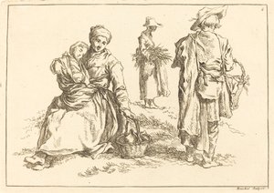 Seated Mother and Child, Two Standing Peasants by François Boucher after Abraham Bloemaert