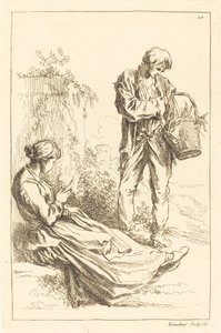 Seated Woman with Peasant Boy Holding a Basket by François Boucher after Abraham Bloemaert