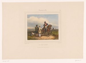 Officer Checking Weapon Permits of Two Hunters by François Grenier