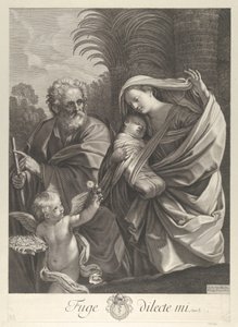 The Flight into Egypt, the Holy Family walking together, Saint Joseph pointing to t... by François de Poilly