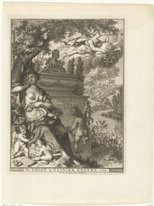 Muse and Putti Sitting by the Monument of Poet Arnold Moonen (title page for: Arnold Moonen, Continuation of Poetry, Delft 1720)