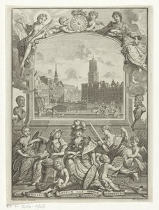Cityscape with Dom Church in Utrecht and Allegory with Minerva and Virtues