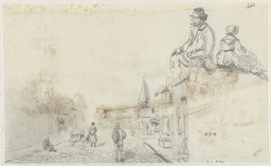 Sketches of a Street and Two Seated Persons by Frans Arnold Breuhaus de Groot