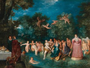 Diana and Her Nymphs Bathing, with a Stag Hunt in the Background