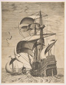 Armed Three-Master on the Open Sea Accompanied by a Galley, from the Series Sailing Vessels by Frans Huys