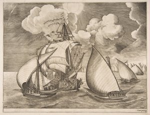 Fleet of Galleys Escorted by a Caravel, from The Sailing Vessels, 1561-65 by Frans Huys