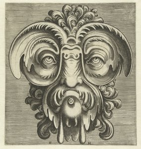 Mask with Dishes Around the Eyes and a Tuft of Curls on the Head (series title: Ingenious Portraiture of Various Types of Masks) by Frans Huys