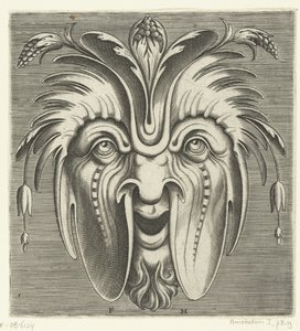 Mask with sagging cheeks and clusters of berries in the hair (series title) by Frans Huys