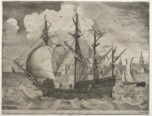 Sailing Vessels: Armed Four-Master Putting Out to Sea by Frans Huys