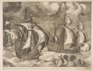 Three Caravels in a Rising Squall with Arion on a Dolphin from The Sailing Vessels, 1561-65