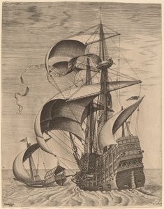 Armed Three-Master on the Open Sea, Accompanied by a Galley by Frans Huys after Pieter Bruegel the Elder