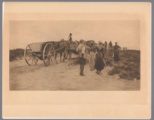 Farm Workers on a Path with Carts and Tools