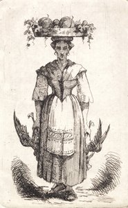 An Italian Woman with a Fruit Basket on Her Head by Frans Schwartz