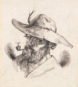 Head of a Bearded Man with a Wide-Brimmed Hat and Pipe by Frans Schwartz