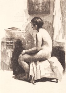 Nude Female Model Sitting in a Room by Frans Schwartz