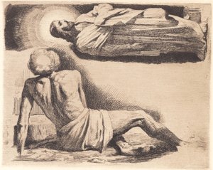 Test Plate: Reclining Man and a Christ Figure Above by Frans Schwartz