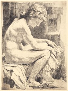 Young naked woman, sitting by Frans Schwartz