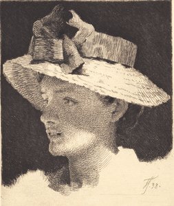 Young Girl with Straw Hat, Profile to the Left by Frans Schwartz