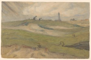 Dune Landscape with Lighthouse and Net Menders by Frans Alexander Evert Lodewijk Smissaert