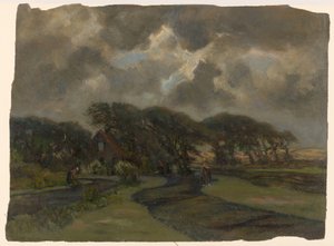 Cottage by the Edge of the Woods and Women with Fishing Nets by Frans Alexander Evert Lodewijk Smissaert