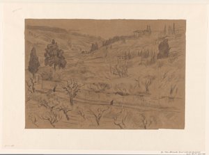 Italian Hill Landscape with Houses and Trees by Frans Alexander Evert Lodewijk Smissaert