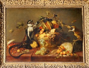 Two Monkeys Plundering a Basket of Fruits