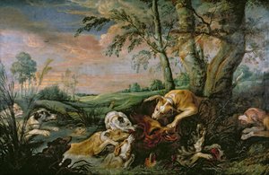 A Boar Hunt by Frans Snyders or Snijders