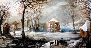 A Winter Landscape with Figures and Horses