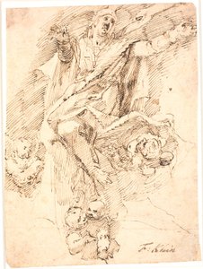 Woman, with outstretched arms, carried to heaven by four cherubs by Frantz Cleyn