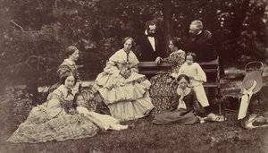 Group Portrait of Four Women, Two Men and Three Children in a Garden, 1850s-60s