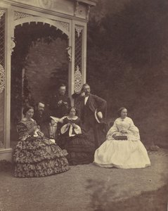 Portrait of Three Women and Men in a Garden, 1850s-60s