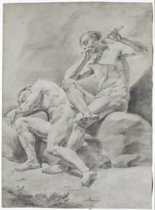 Two Naked Men, Sleeping and Playing Flute by Franz Anton Maulbertsch
