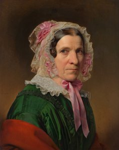 Portrait of an Older Lady with Lace Cap and Pink Ribbons