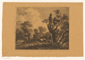 Shepherd Couple with Flock in a Clearing in the Forest by Franz Gabet
