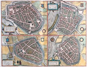 Arnhem and Venlo, Netherlands - Geldern, Germany and Ruermonde, Netherlands by Franz Hogenberg