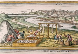 Conil de la Frontera, the fishermen dry the fish, cut it, sell it and pack it in barrels for sale, from 