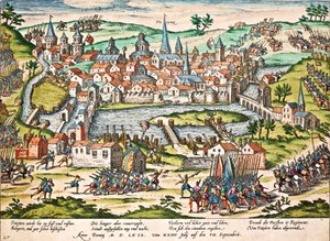 Papists Lay Siege to Poitiers, July 1569, engraving by Franz Hogenberg