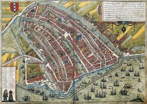 Plan of Amsterdam (Amstelredamum), Netherlands by Franz Hogenberg