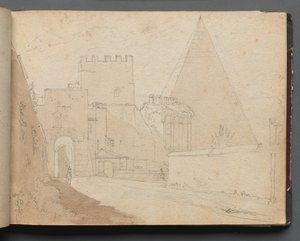 Album with Views of Rome and Surroundings, Landscape Studies, page 08a: Porta St. Paolo by Franz Johann Heinrich Nadorp