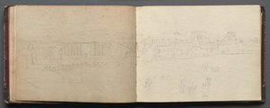 Album with Views of Rome and Surroundings, Landscape Studies, page 08b and 09a: Panoramic View of Rome by Franz Johann Heinrich Nadorp