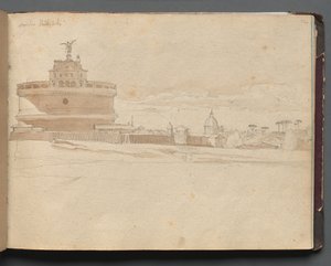 Album with Views of Rome and Surroundings, Landscape Studies, page 23a: Castle Saint Angelo, Rome by Franz Johann Heinrich Nadorp
