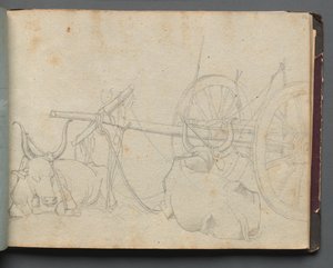 Album with Views of Rome and Surroundings, Landscape Studies, page 37a: Oxen and Wagon by Franz Johann Heinrich Nadorp