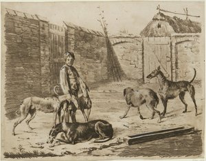 Courtyard with Boy and Dogs by Franz Krüger