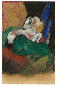 Green and White Horse. Postcard to Elisabeth Macke by Franz Marc