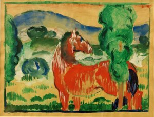 Red Horse in a Colorful Landscape