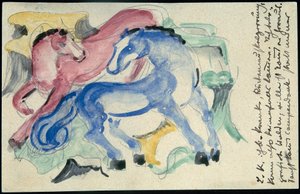 Red and Blue Horse, Franz Marc from Sindelsdorf to Wassily Kandinsky in Munich: Postcard, Postmark 05.04.1913 by Franz Marc