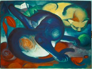Two Cats, Blue and Yellow by Franz Marc