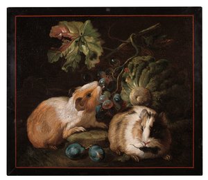 Roman Micromosaic Panel Depicting Two Guinea-Pigs Eating Cabbage and Grapes, 1800-25 by Franz Werner von Tamm