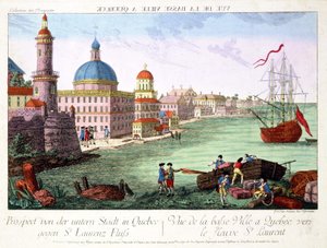 View of Lower Town at Quebec towards the St. Lawrence River. Engraving by Franz-Xavier Habermann by Franz Xavier Habermann