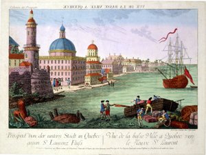 View of the Lower Town in Quebec towards the St. Lawrence River. Engraving by Franz-Xavier Habermann